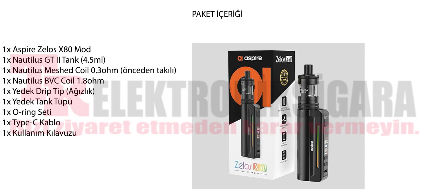 Aspire Zelos X80 MTL Kit Elektronik Sigara